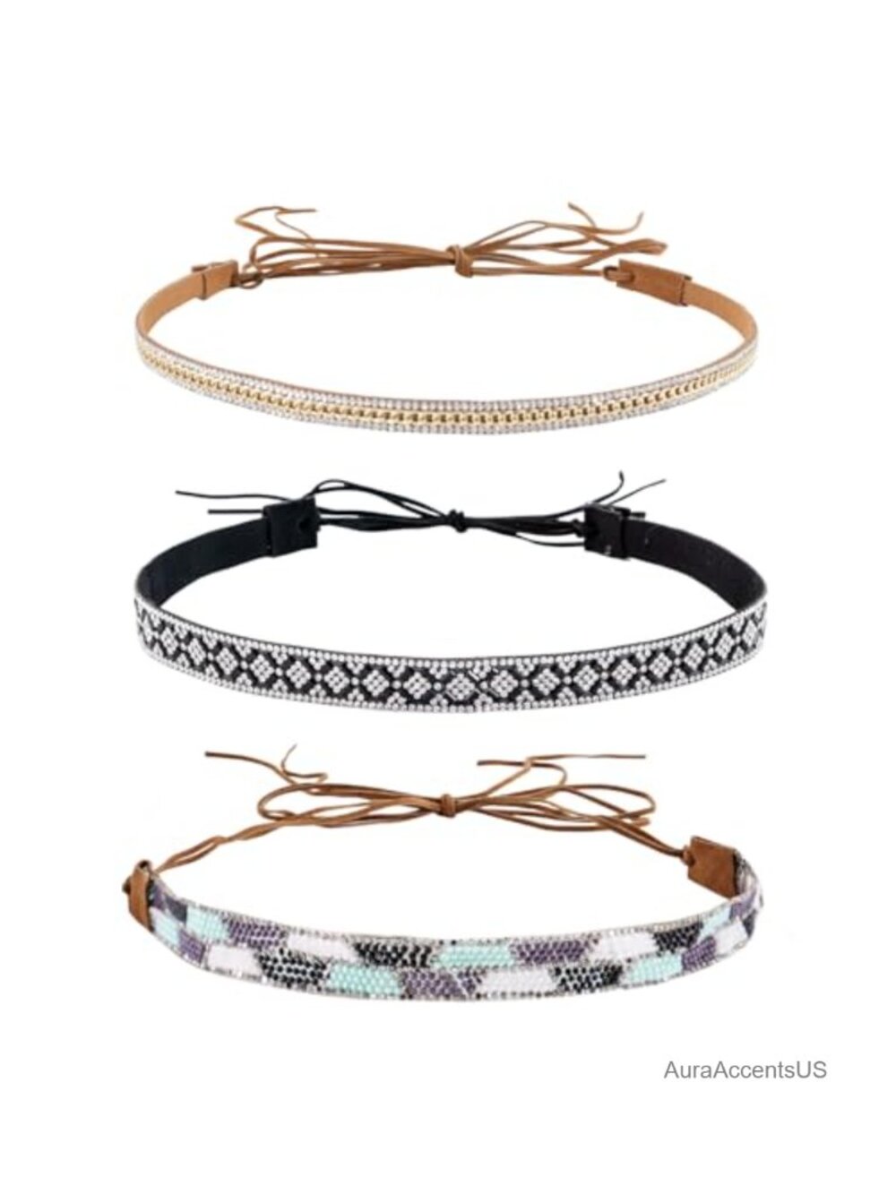 Western Rhinestone Beaded Hat Band Set PU Leather Adjustable Cowboy Hat Straps